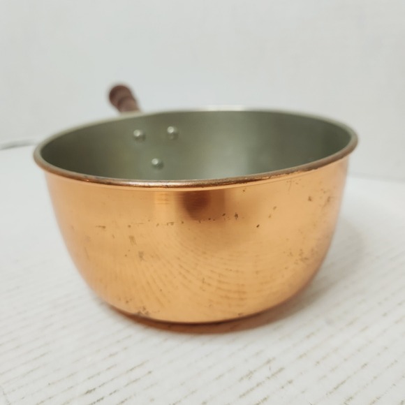 BONGUSTO Copper Sauce Pan/Pot Lid ITALY 7" Dia Covered Cooking TinLined VTG Wood - Picture 15 of 16